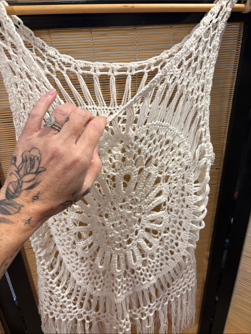 Boho Crochet Fringe Tank Top - Cream - Picture 3 of 4